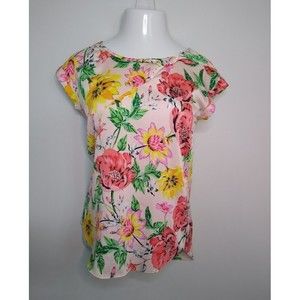 Express Floral Summer Hawaiian Blouse with Cut-out Small